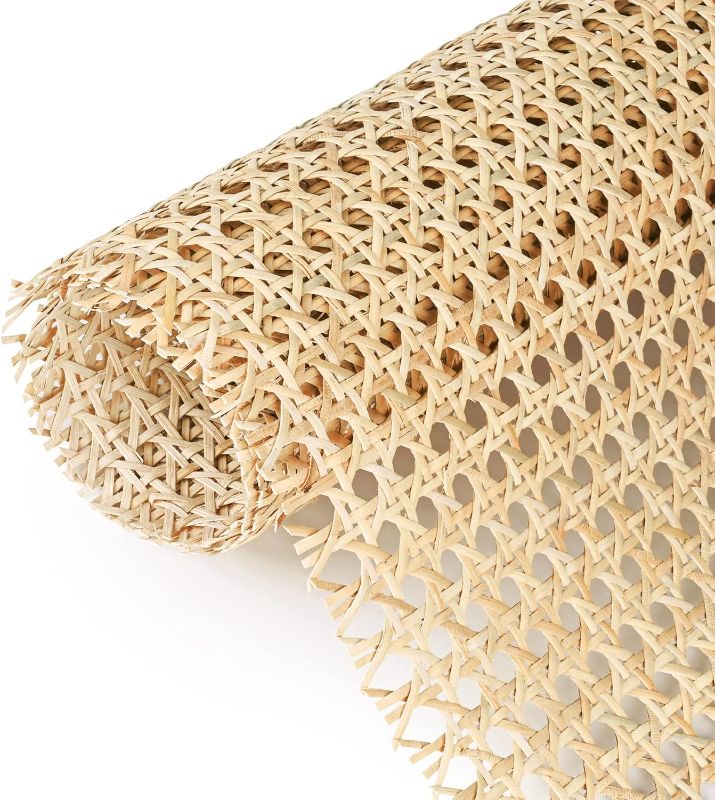 Photo 1 of 18" Width x 3.3 Feet Cane Rattan Webbing Roll for Caning Projects, Cane Webbing Sheet, Natural Pre-Woven Open Mesh Cane for Furniture Chair Cabinet Ceiling Bed Door