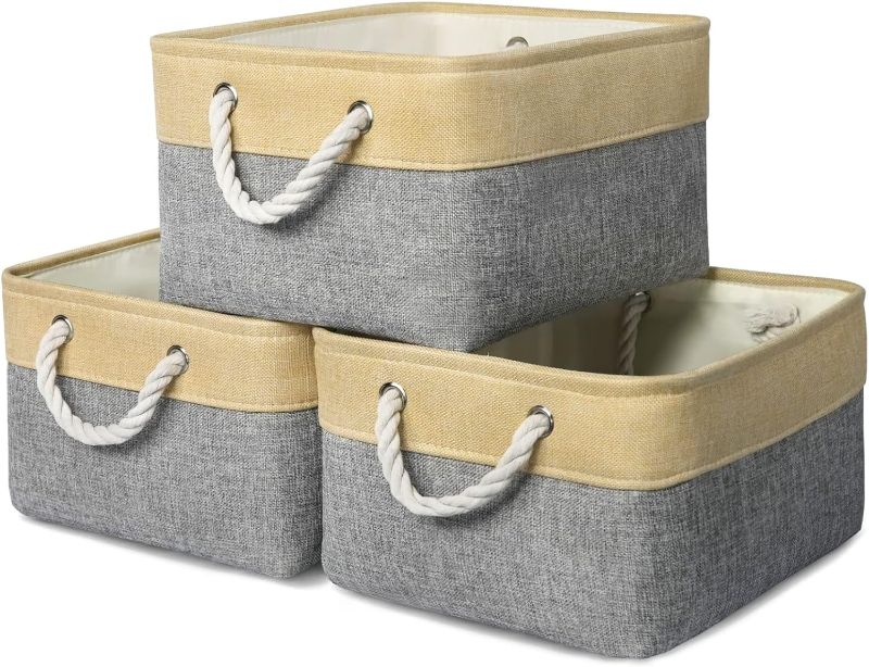 Photo 1 of TheWarmHome Fabric Storage Bins Baskets for Organizing, Large Sturdy Storage Basket W/Handles, Decorative Foldable Storage Baskets for Shelves Closet Nursery Toy (Large - 3 Pack 15.7L×11.8W×8.3H)
