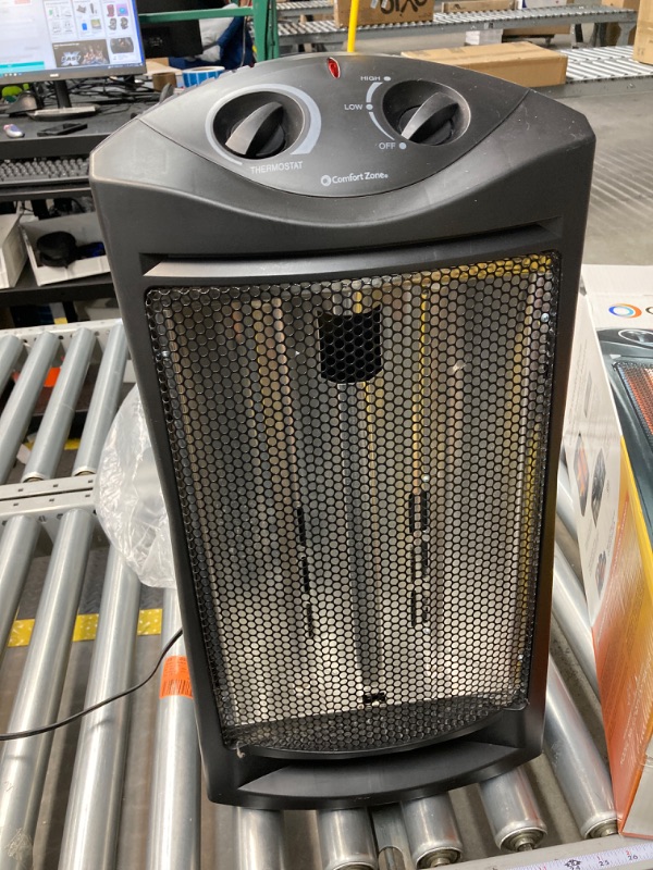 Photo 2 of HEATER ISN'T FUNCTIONAL! Comfort Zone CZQTV007BK 1,500-Watt Electric Quartz Infrared Radiant Tower Heater with 3 Heat Settings and Overheat Protection, Black