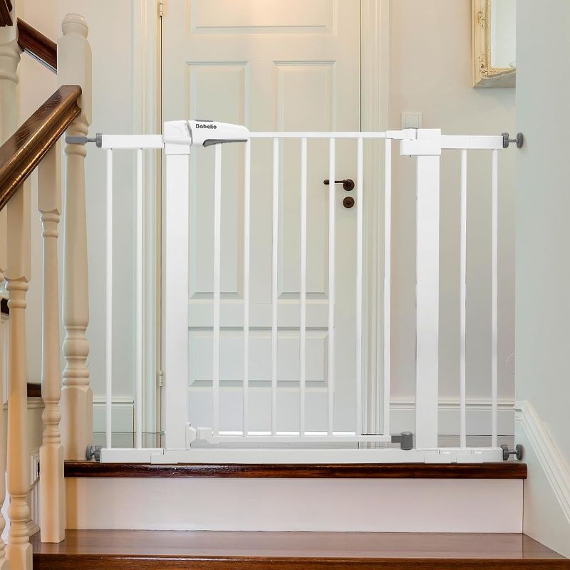 Photo 1 of Babelio Metal Baby Gate, 29-43'' Auto Close Easy Install Pet Gate, Extra Wide Walk Thru Child Safety Gate, 30'' Tall Pressure Mounted Dog Gate for Doorways & Stairs, White
