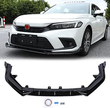 Photo 1 of AOMSAZTO 3Pcs Front Lip Compatible with 11th Honda Civic 2022 2023 ABS Front Spoiler Trim Protection Splitter Spoiler Exterior Accessories, Glossy Black Rear Spoiler