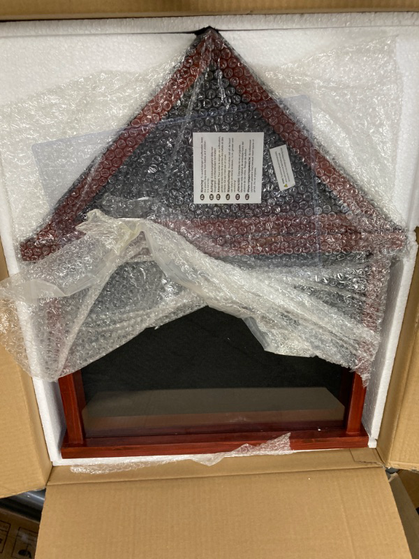 Photo 1 of HBCY Creations Flag Display Case with Certificate Holder for 3' x 5' American Flag, Solid Wood with Glass Front with Wall Mount or Standing Display, Cherry Finish Cherry Finish 5'x3' flag case + certificate