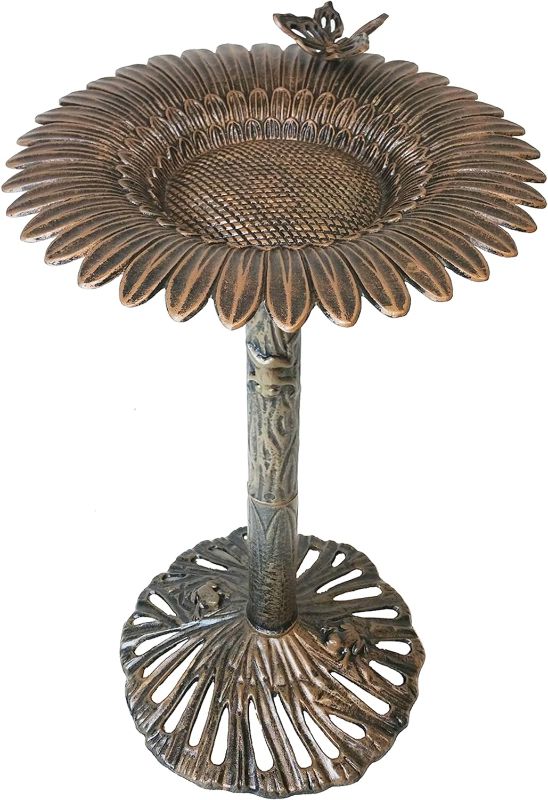 Photo 1 of  Oakland Living Cast Aluminum Decorative Sunflower Bird Bath Silver/Gold - Colors do not match stock photo, reference live photos for real colors