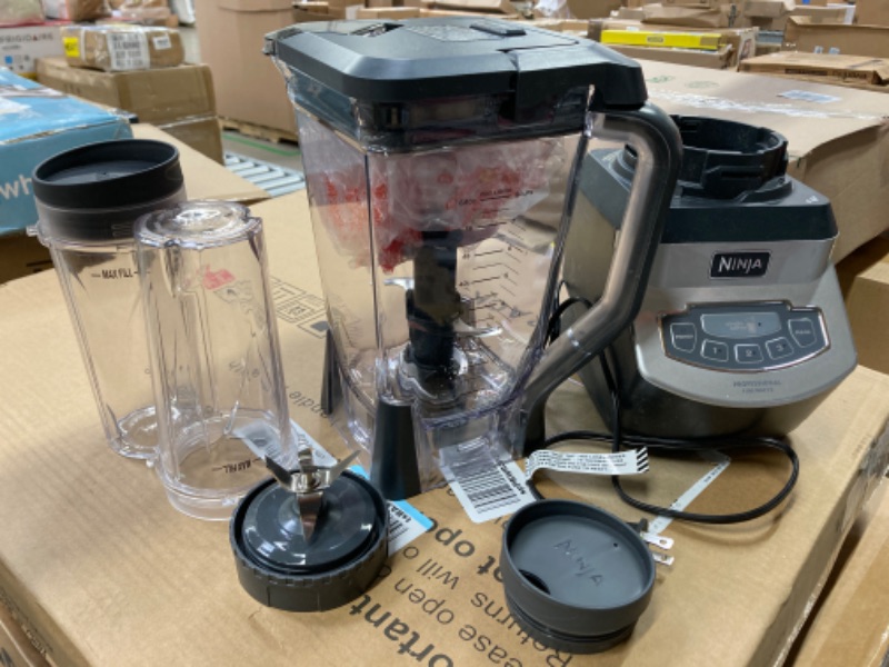 Photo 2 of Ninja BL660 Professional Compact Smoothie & Food Processing Blender, 1100-Watts, 3 Functions for Frozen Drinks, Smoothies, Sauces, & More, 72-oz.* Pitcher, (2) 16-oz. To-Go Cups & Spout Lids, Gray 1100 Watts with Single Serve