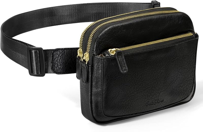 Photo 1 of Belt Bag,Vegan Leather Fanny Pack for Women and Men (Dull black)
