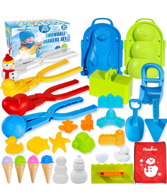 Photo 1 of Max Fun 25Pcs Winter Snowball Tool Kit with Handle for Snow Ball Shapes Fights Duck for Kids Toddlers Adults Outdoor Sand Molds Beach Toys