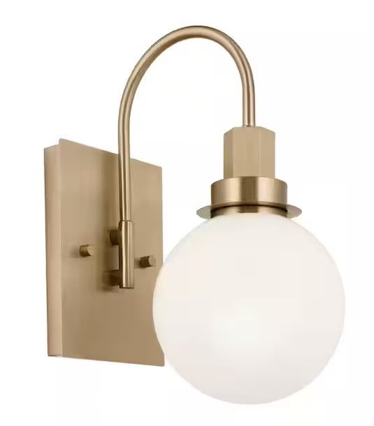 Photo 1 of Hex 11.5 in. 1-Light Champagne Bronze Bathroom Wall Sconce Light with Opal Glass Shade