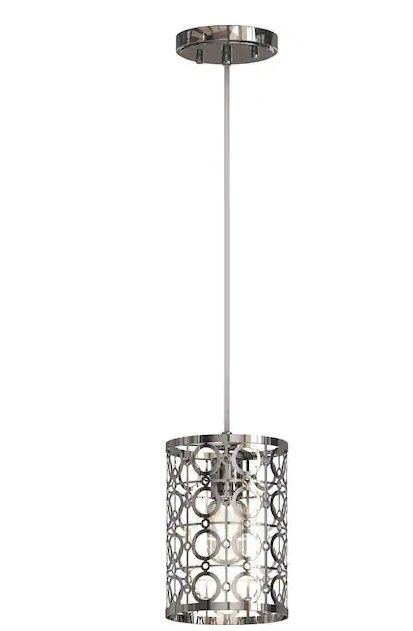 Photo 1 of 1-Light Indoor Chrome Mini Hanging Cylinder Pendant with Elegant Rings