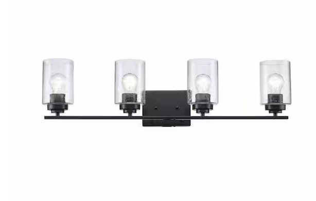 Photo 1 of Simi 31 in. 4-Light Black Bathroom Vanity Light Fixture with Seeded Glass Shades