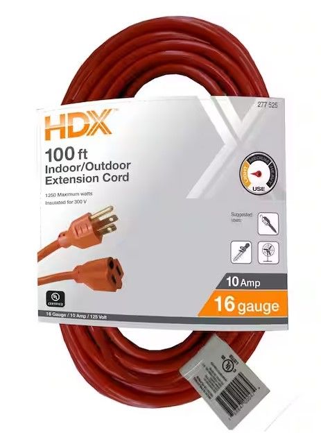 Photo 1 of 100 ft. 16/3 Light Duty Indoor/Outdoor Extension Cord, Orange