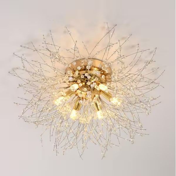 Photo 1 of 19.7 in. Modern Sputnik Firework Crystal Flush Mount Ceiling Light with No Bulbs Included