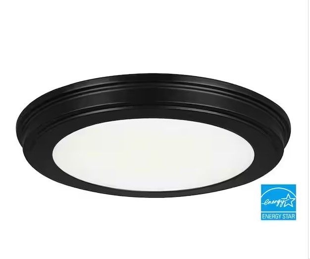 Photo 1 of 13 in. Matte Black 3-CCT LED Round Flush Mount, Low Profile Ceiling Light (2-Pack)