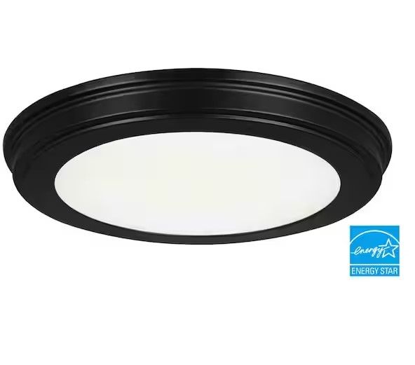 Photo 1 of 13 in. Matte Black 3-CCT LED Round Flush Mount, Low Profile Ceiling Light (2-Pack)