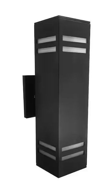 Photo 1 of 13 in. Black Aluminum Outdoor Hardwired Wall Lantern Cylinder Sconce with No Bulbs Included