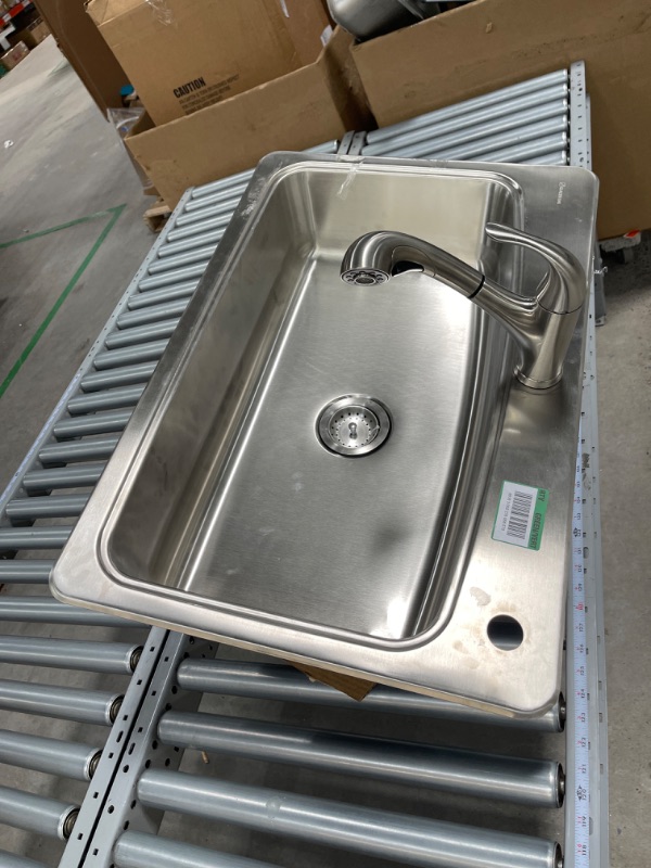 Photo 2 of 33 in. Drop-In Single Bowl 20 Gauge Stainless Steel Kitchen Sink with Pull-Out Faucet