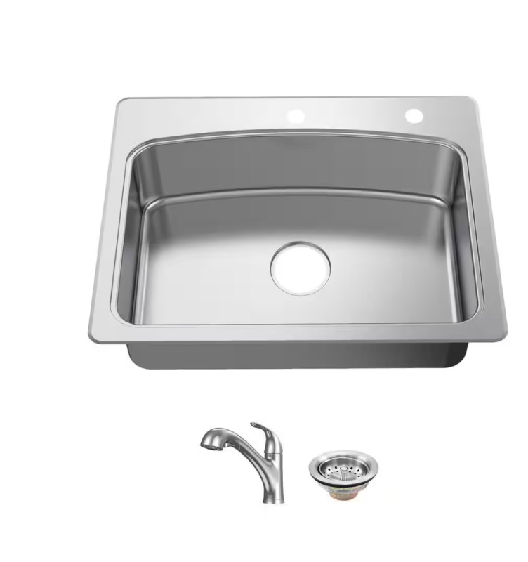 Photo 1 of 33 in. Drop-In Single Bowl 20 Gauge Stainless Steel Kitchen Sink with Pull-Out Faucet