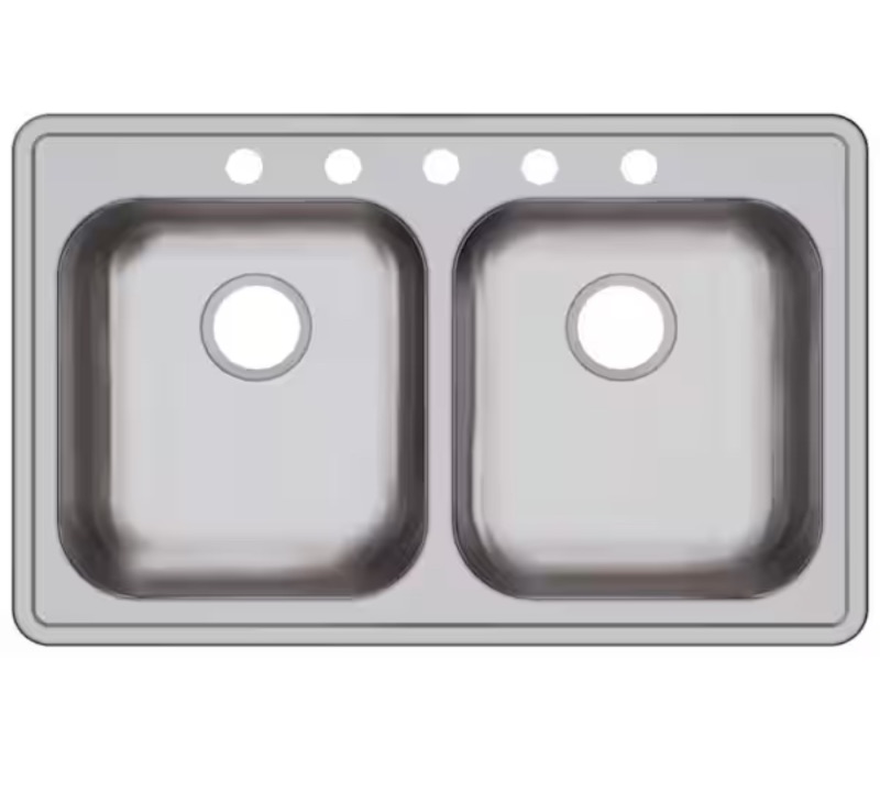 Photo 1 of 33in. Drop-in 2 Bowl 22 Gauge Stainless Steel Sink Only and No Accessories