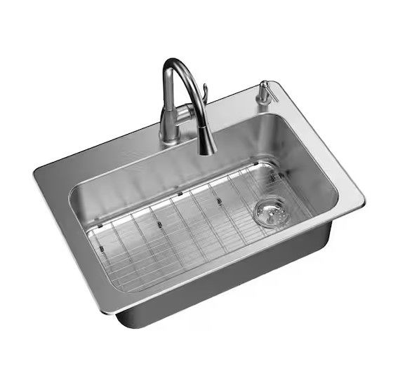 Photo 1 of 33 in. Drop-In Single Bowl 18 Gauge Stainless Steel Kitchen Sink with Pull-Down Faucet