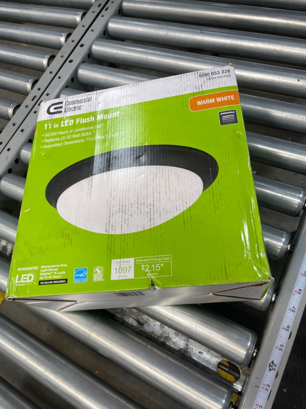 Photo 2 of 11 in. 120-Watt Equivalent Satin Bronze 2700K CCT LED Ceiling Light Flush Mount with Frosted White Glass Shade