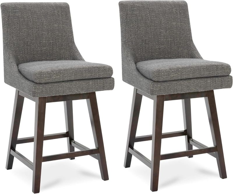 Photo 1 of CHITA Counter Height Swivel Barstool with Back Set of 2, Upholstered Fabric Bar Stool, 26.8" H Seat Height, Fabric in Fog