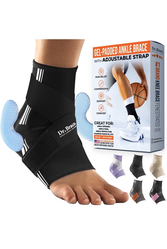 Photo 1 of (2 Pack Bundle) DR. BRACE ELITE Ankle Brace with strap (Black-White, Medium)