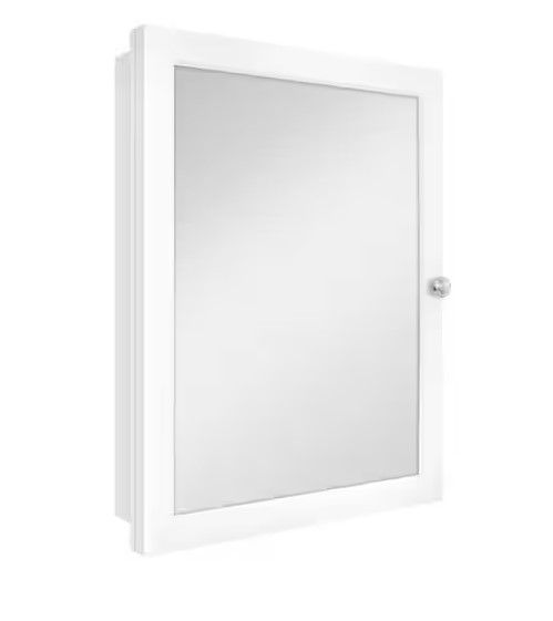 Photo 1 of 20 in. W x 26 in. H Rectangular Framed Recessed or Surface-Mount Bathroom Medicine Cabinet with Mirror, White