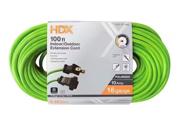 Photo 1 of 
100 ft. 16/2 Light Duty Indoor/Outdoor Extension Cord, Green