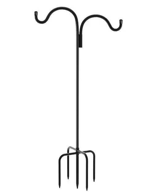 Photo 1 of 108 in. Adjustable Steel Double Shepherd Hook with 5 Prong Base for Bird Feeder Lanterns Weddings Decor (1-Pack)