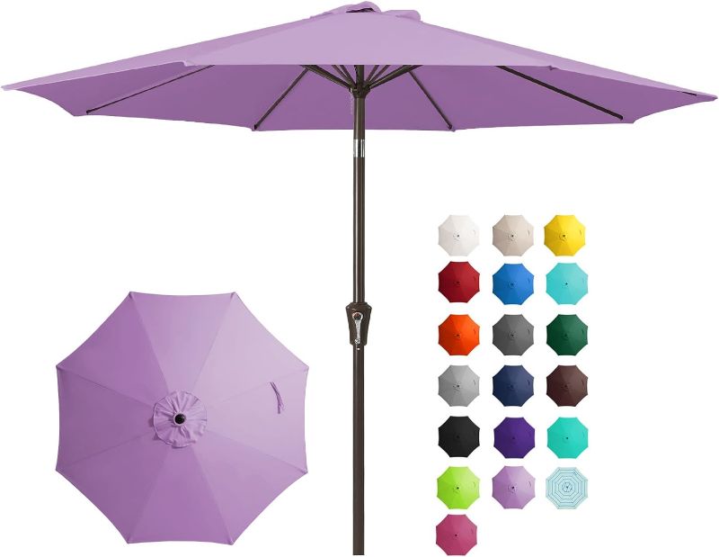 Photo 1 of JEAREY 10FT Outdoor Patio Umbrella Outdoor Table Umbrella with Push Button Tilt and Crank, Market Umbrella 8 Sturdy Ribs UV Protection Waterproof for Garden, Deck, Backyard, Pool (Taro Purple)