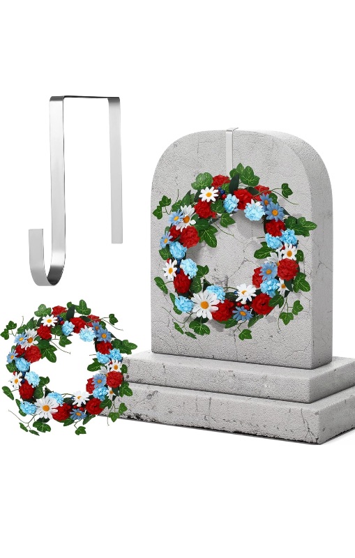 Photo 1 of (2 Pack Bundle) Wreath with Cemetery Wreath Hanger