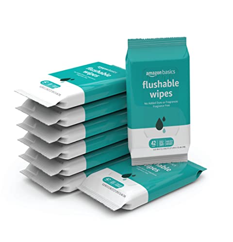 Photo 1 of Amazon Basics Flushable Adult Toilet Wipes, Fragrance Free, 8 Packs, 42 Wipes per Pack (336 Wipes Total)