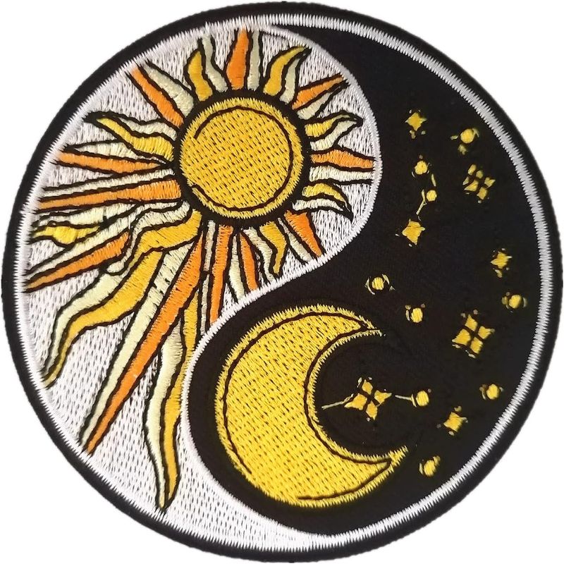 Photo 1 of *** BUNDLE OF 2 *** CHBROS Sun and Moon Patches, Embroidered Patches, Sew on or Iron on Patches Applique for Clothes, Jackets, T-Shirt, Backpacks…