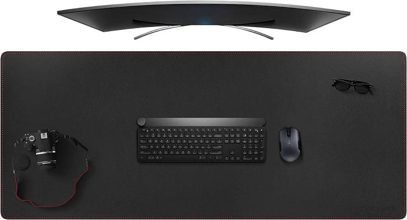 Photo 1 of ZORESYN 4XL Oversized Large Mouse Pads (55" x 24") - PU Leather Extended Large Gaming Mousepad Desk Mat - Nonslip Base and Waterproof Desktop Keyboard Extended Mouse Mat (Black, 4XL - Oversized) 140x60cm Black