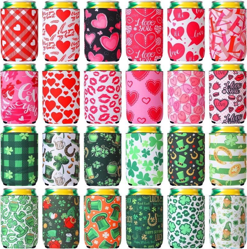 Photo 1 of 3 PACK! Hushee 24 Pcs Valentine's St. Patrick's Day Can Coolers Sleeves 12oz Insulated Beer Sleeve Colorful Beer Can Covers for Soda Drink Water Bottle Birthdays Weddings Parties Events or Gift
