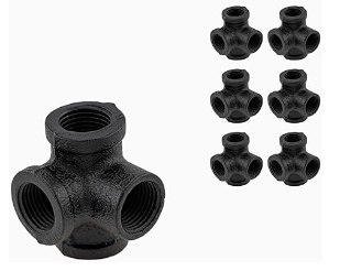 Photo 1 of 3/4“ Tee, 4-Way, Black Satin, Malleable Iron Pipe Fitting for Home Decor projects; QTY 4
