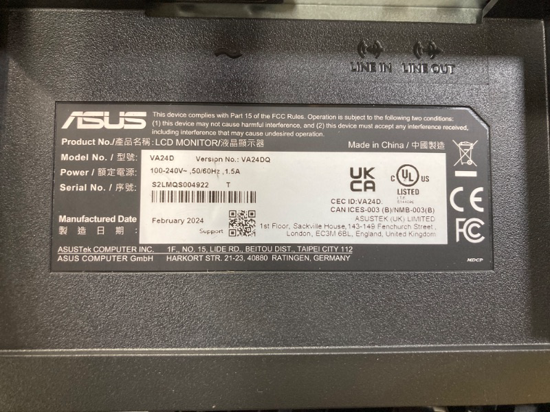 Photo 2 of MISSING POWER CORD! ASUS VA24DQ 23.8” Monitor, 1080P Full HD, 75Hz, IPS, Adaptive-Sync/FreeSync, Eye Care, Black & VP229Q 21.5” Monitor, 1080P Full HD, 75Hz, IPS, FreeSync/Adaptive-Sync, Eye Care Speakers+ 21.5” Monitor