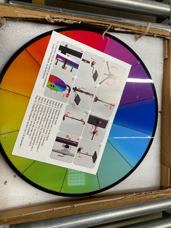 Photo 2 of GSOW 16 Inch Prize Wheel, 12 Slots Gradient Color Spinning Wheel with Gooseneck Tray, Editable Raffle Wheel Spinner with 2 Dry Erase Markers & Eraser for Fortune Wheel Carnival Spin Games, 1 Pack