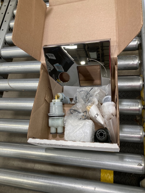 Photo 1 of Delta Faucet Modern Raincan 2-Setting Square Shower System Including Rain Shower Head and Handheld Spray Chrome, Rainfall Shower System Chrome, Shower Valve and Trim Kit, Chrome 342701