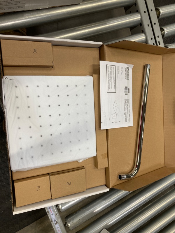 Photo 1 of Delta Faucet Modern Raincan 2-Setting Square Shower System Including Rain Shower Head and Handheld Spray Chrome, Rainfall Shower System Chrome, Shower Valve and Trim Kit, Chrome 342701