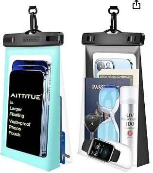 Photo 1 of 2 Pack Large Floating Waterproof Phone Pouch : 2 Pcs Float Clear Cell Holder Protector with Lanyard - Universal Floatable Water Proof Dry Bag Case for iPhone Samsung Galaxy for Beach Swimming Pool
