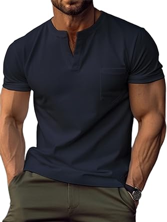 Photo 1 of Men's Polo Shirts V Neck Zipper Shirt Short Sleeve Moisture Wicking Athletic T-Shirt Henley Tees Active Golf Tops