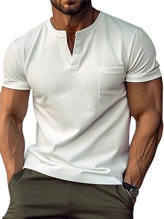 Photo 1 of Men's Polo Shirts V Neck Zipper Shirt Short Sleeve Moisture Wicking Athletic T-Shirt Henley Tees Active Golf Tops