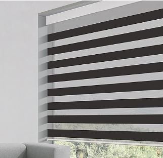 Photo 1 of ***SEE NOTES*** Grandekor Zebra Blinds for Windows with Valance Cover, Horizontal Dual Roller Shades Light Filtering Light Control Treatments Privacy Day and Night for Bedroom Living Room, Black, 39" W x 72" H
