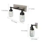 Photo 1 of 2-Light Modern Farmhouse Black Bath Vanity Light with Faux Wood Accent and Clear Glass Mason Jar Shades Wall Sconce
