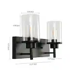 Photo 1 of 13.78 in. Modern 2-Light Black Color Bathroom Vanity Light with Cylinder Glass Shade
