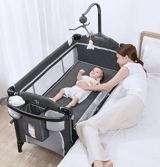 Photo 1 of ***CHECK NOTES*** ANGELBLISS 5 in 1 Baby Bassinet Bedside Sleeper, Rocking Bassinet for Baby, Easy Folding Portable Playards, Pack and Play with Mattress, Diaper Changer and Music Mobile
