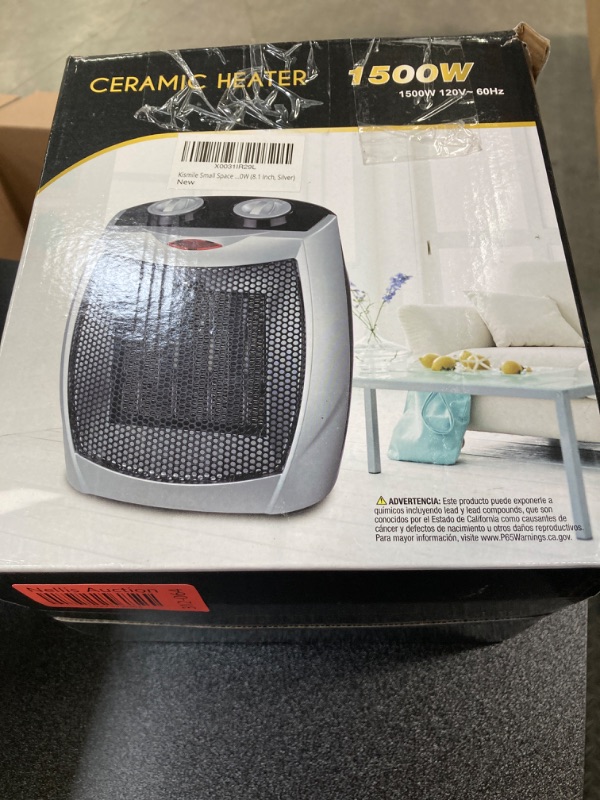 Photo 2 of ***SEE NOTES***  Kismile Small Electric Space Heater Ceramic Space Heater,Portable Heater Fan for Office with Adjustable Thermostat and Overheat Protection ETL Listed for Kitchen, 750W/1500W(Silver)
