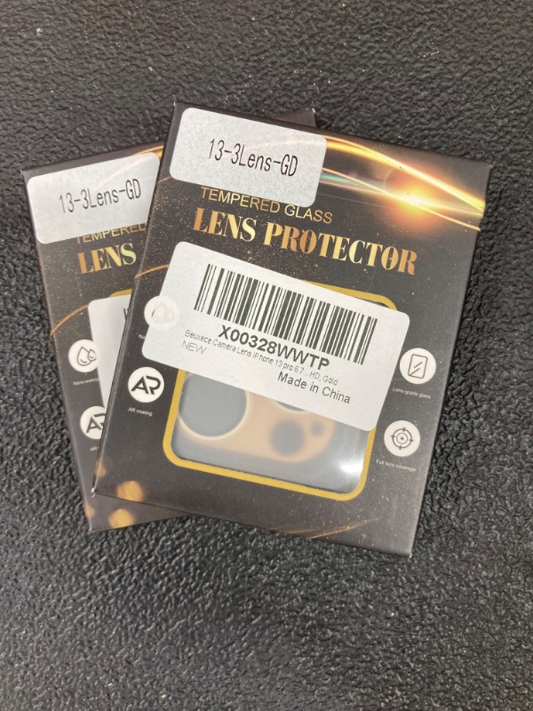 Photo 2 of 2 Pack beuxece Camera Lens Cover with Camera Lens Screen Protector for iPhone 13 Pro 6.1" ? iPhone 13 Pro Max 6.7", Case Friendly, Bubble Free, Anti-Shatter,Scratch Resistant,9H Hardness, Ultra HD, Gold A-Gold