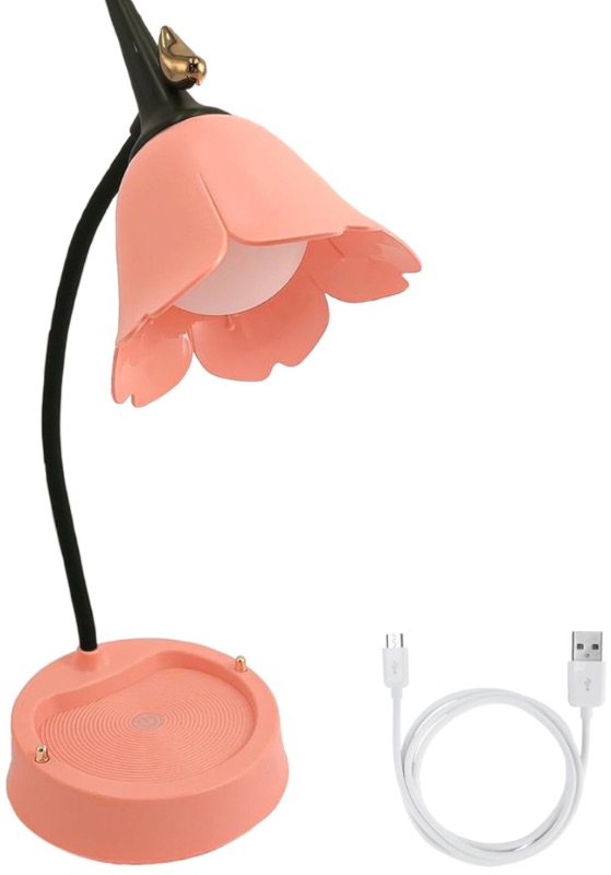 Photo 1 of 15'' Cherry Blossom Flower Lamp: Rechargeable Wireless LED Desk Lamp with USB Charging Port, 3 Adjustable Light Modes Pink and 360 Flexible Gooseneck - Pink