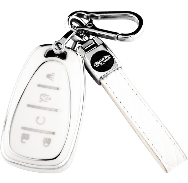 Photo 1 of for Chevy Key Fob Cover with Keychain,Soft TPU Key Case Shell Full Protection for Chevrolet 2016-2021 Chevy Equinox Malibu Camaro Cruze Blazer Traverse Trax 5 Button Holder (White)